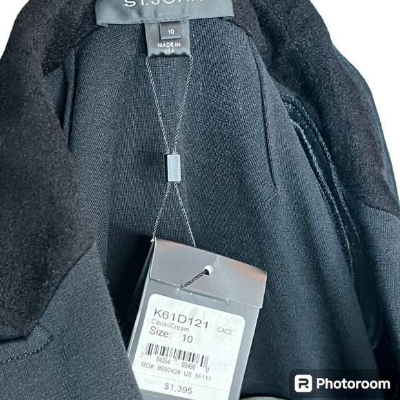 St John Knit One Button Topper Caviar & Cream Jacket Women’s Size 10 With Tags - Picture 6 of 12